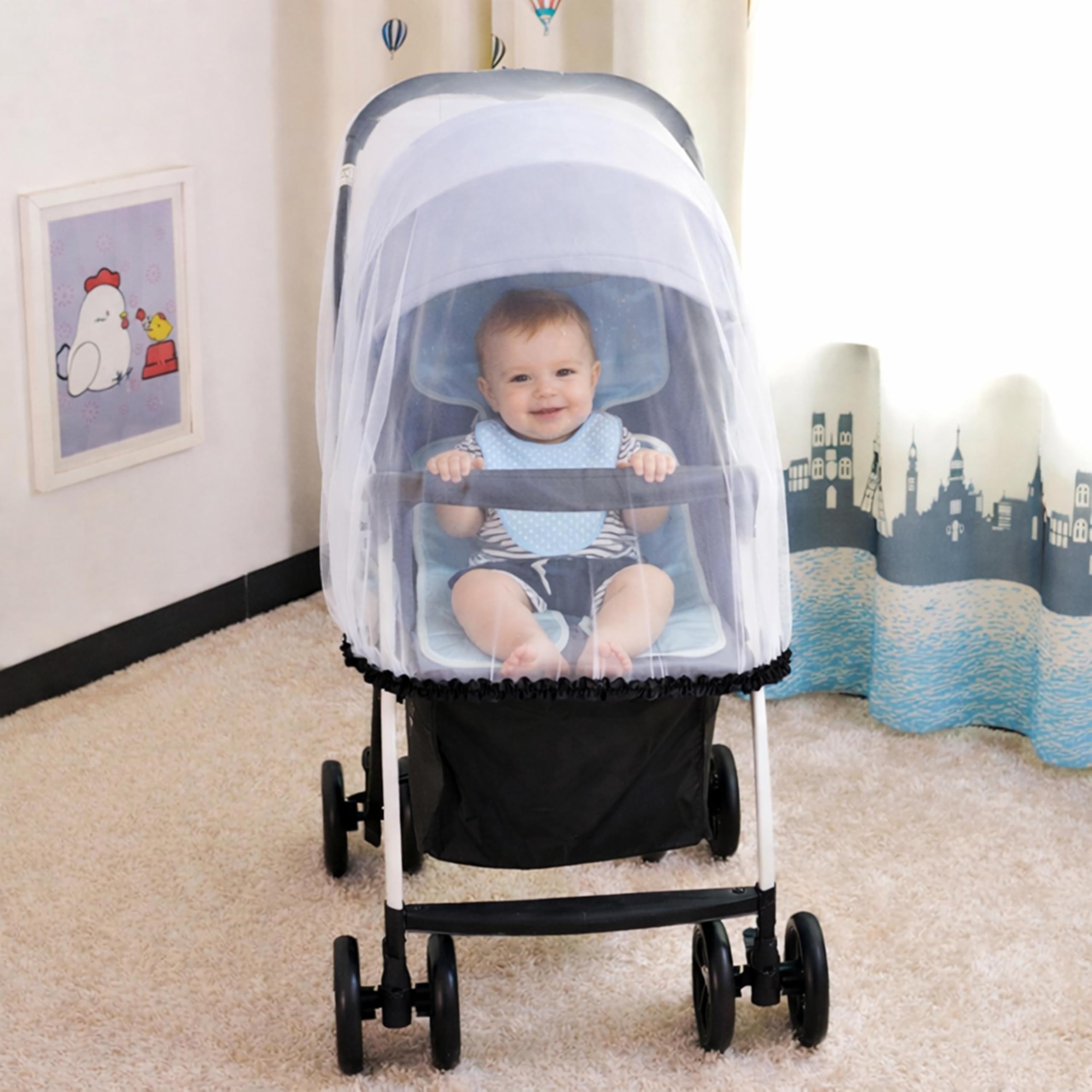 Stroller Mosquito Net for Baby | Carriers | Car Seats | Cradles | Drawsting Mosquito Net for Baby Carriers | Strollers and Prams, Compact and Stylish in Nature (White).