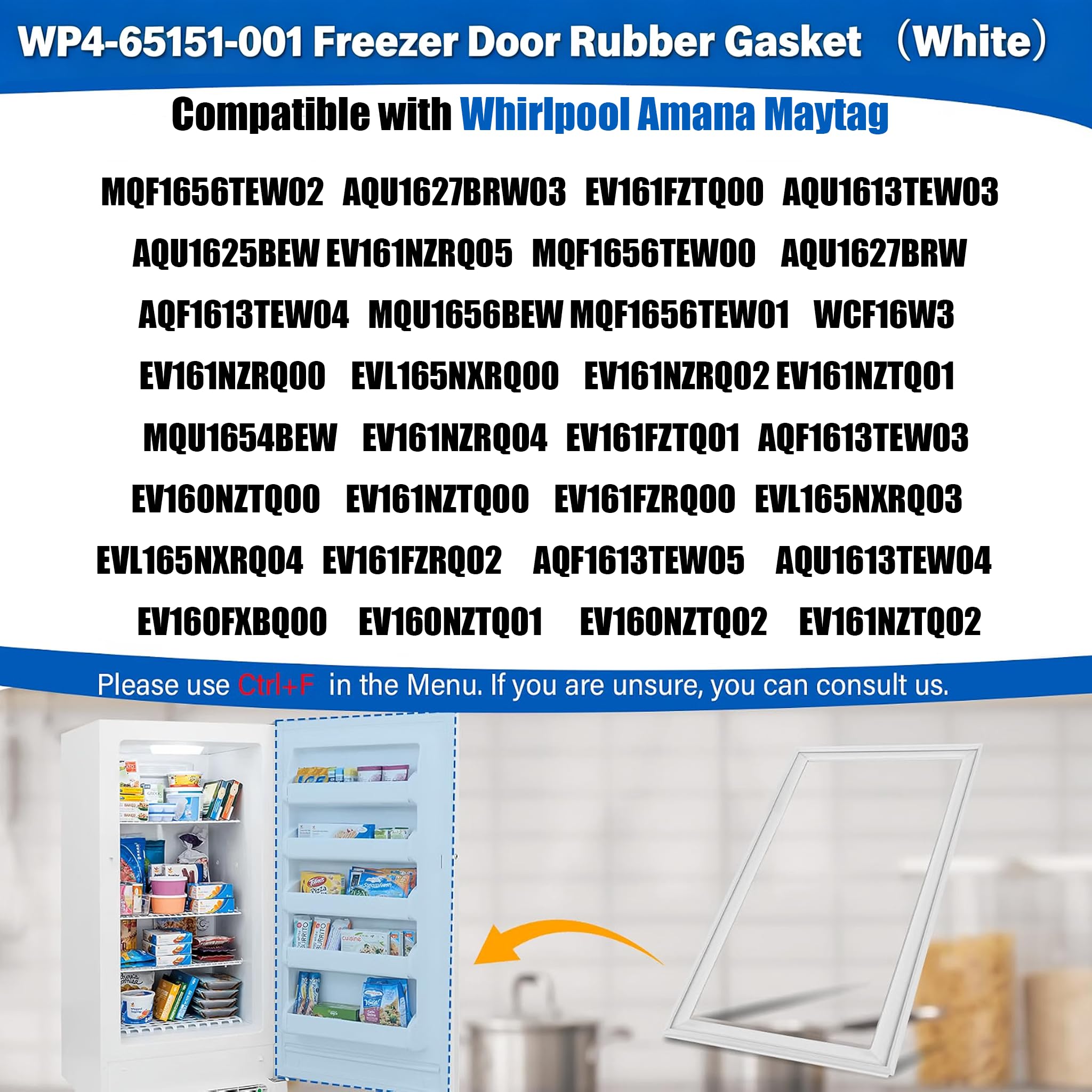 Aggiornato WP4-65151-001 Guarnizione porta congelatore per Whirlpool Amana
