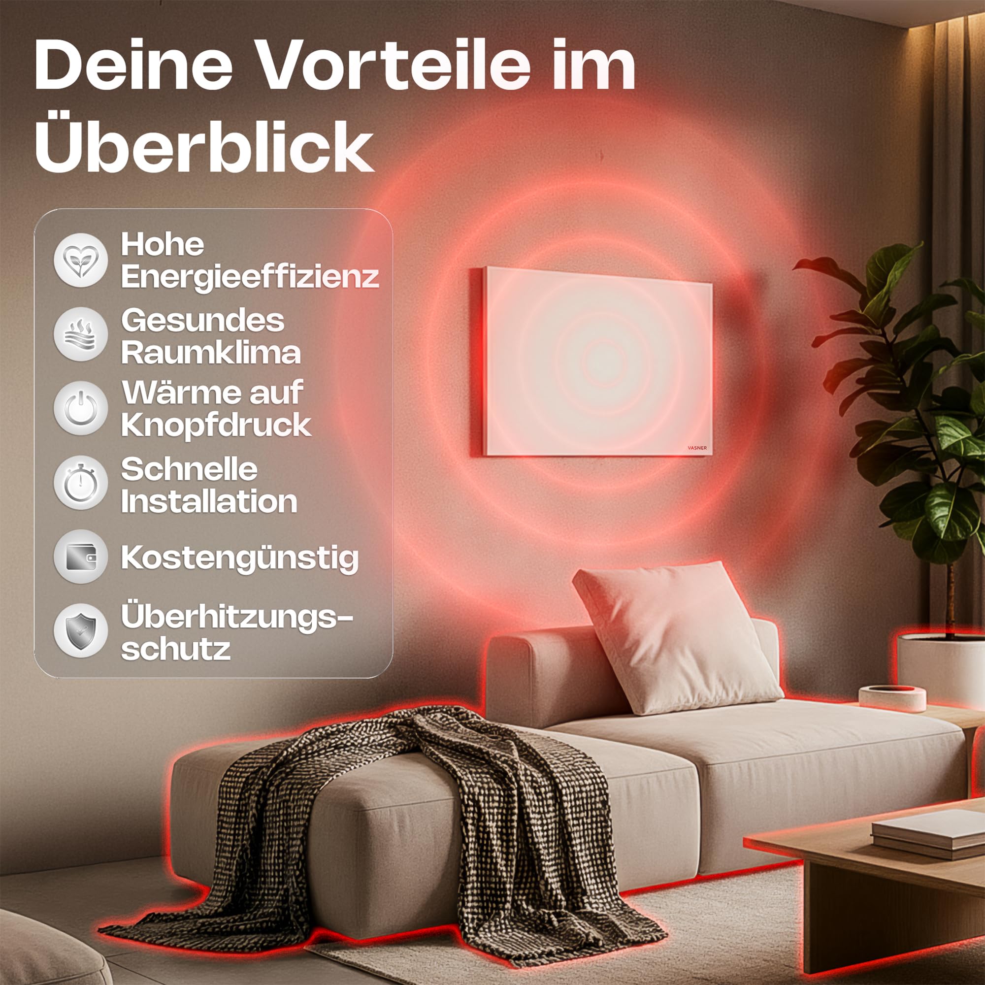 VASNER Citara M Infrarotheizung – Infrarot Elektroheizung Metall weiß Wandheizung Deckenheizung IP44 Schutz Bad Heizpaneel Innenbereich 10 J. Garantie (550 Watt)