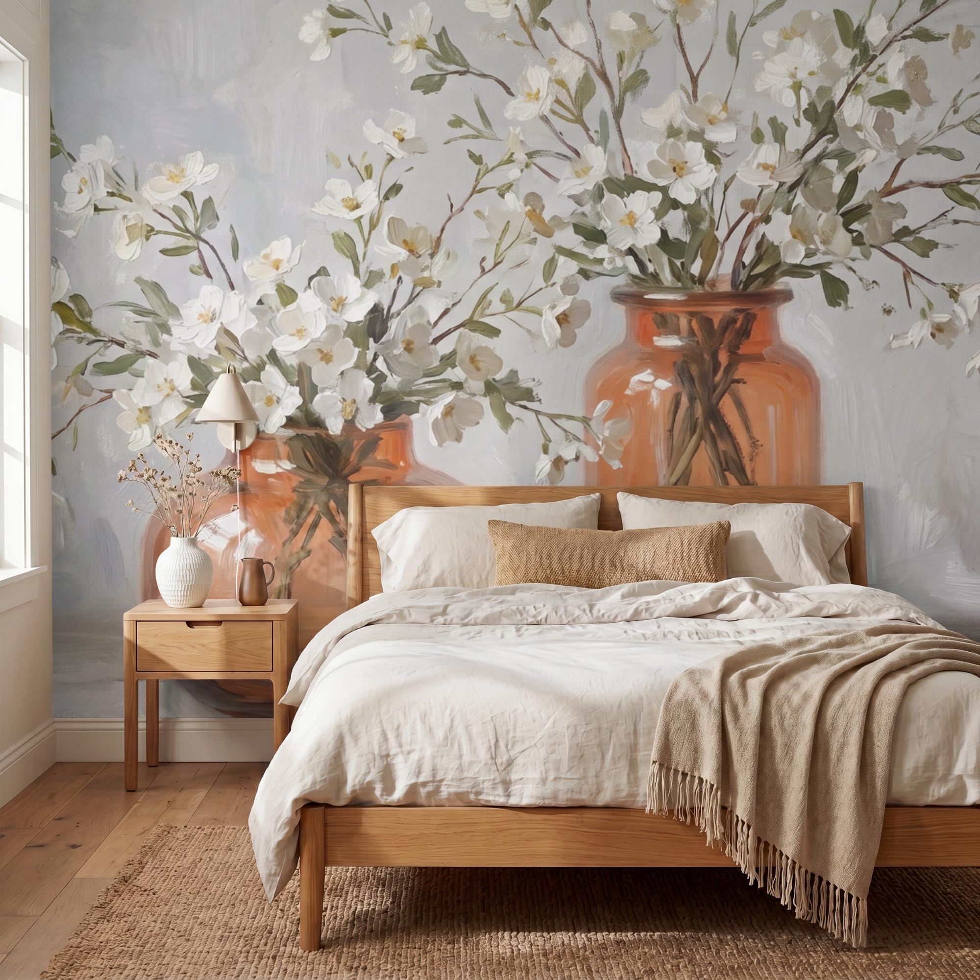 Vinyl Tapete Premium 300x260 cm Wohnzimmer Schlafzimmer Küche Flur Moderne Wand Tapeten Wallpaper For Living Room Bedroom Vasen - Blumen - Orange