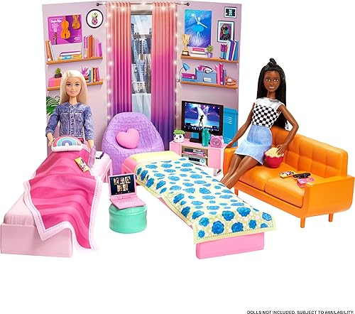 Miniatura 5 de Barbie Juego de juguete, Big City, Big Dreams muebles y accesorios para dormitorio con 2 camas, sofá, puf y más