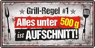 Großes Metallschild rostfrei Blechschild Schild mit lustigem Spruch im Vintage Retro Look (Grill- Regel 33510