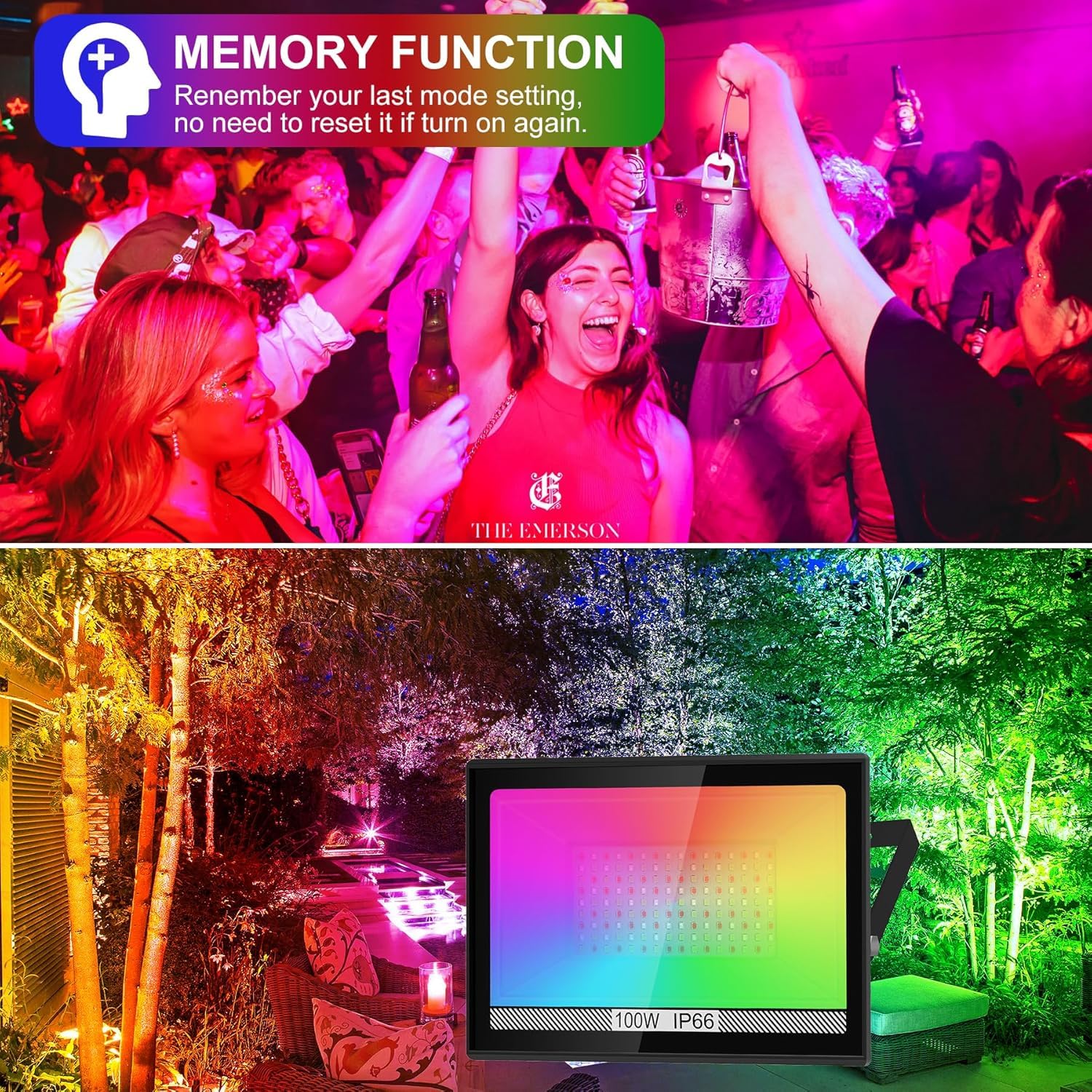 NATPOW Proyector RGB Exterior Foco LED 100W Foco RGB Con Control Remoto, IP66 Impermeable Floodlight LED que cambia de color, Colour Luce para jardines, patios (set de 4)