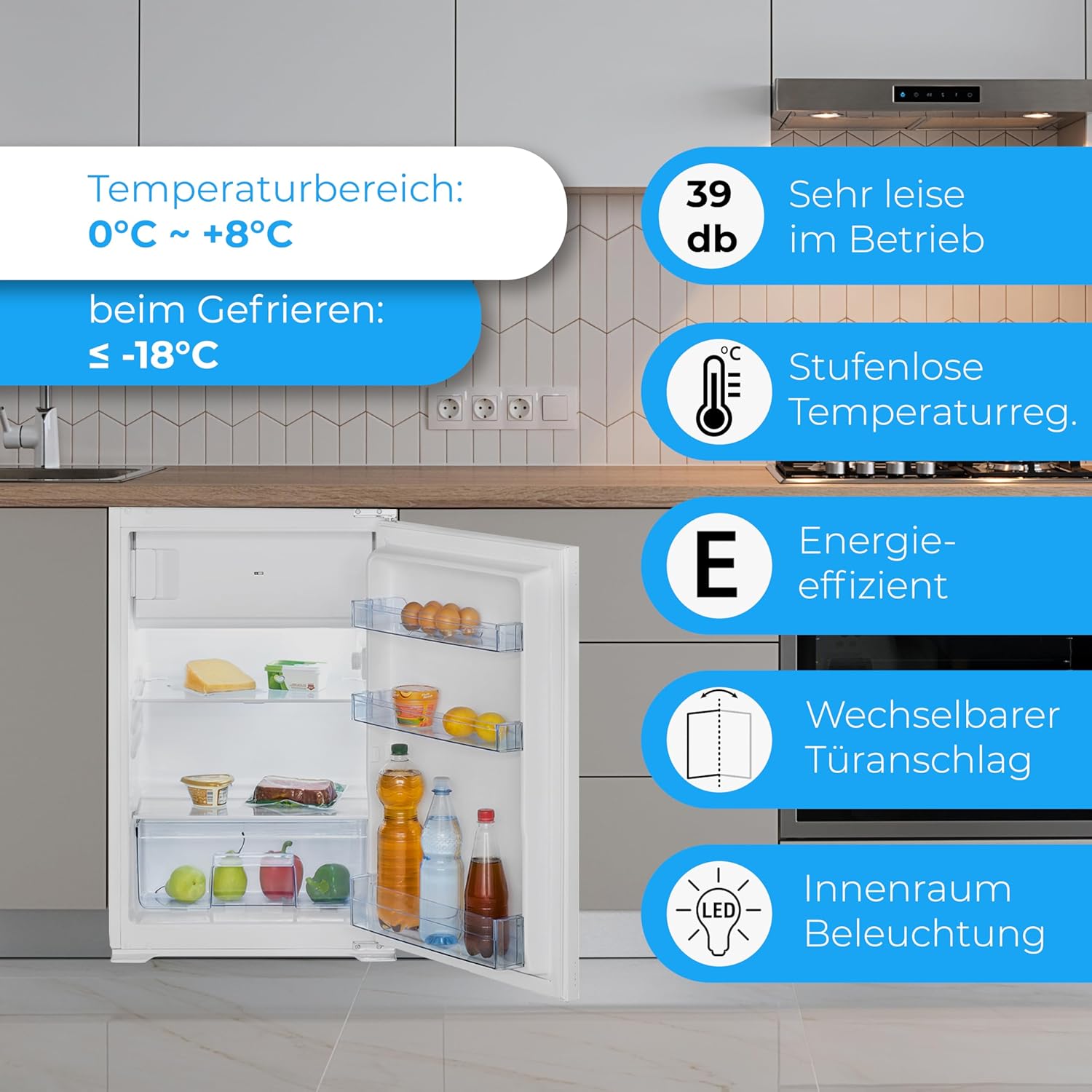 Bomann KSE 7810 refrigerator interior with temperature range and features