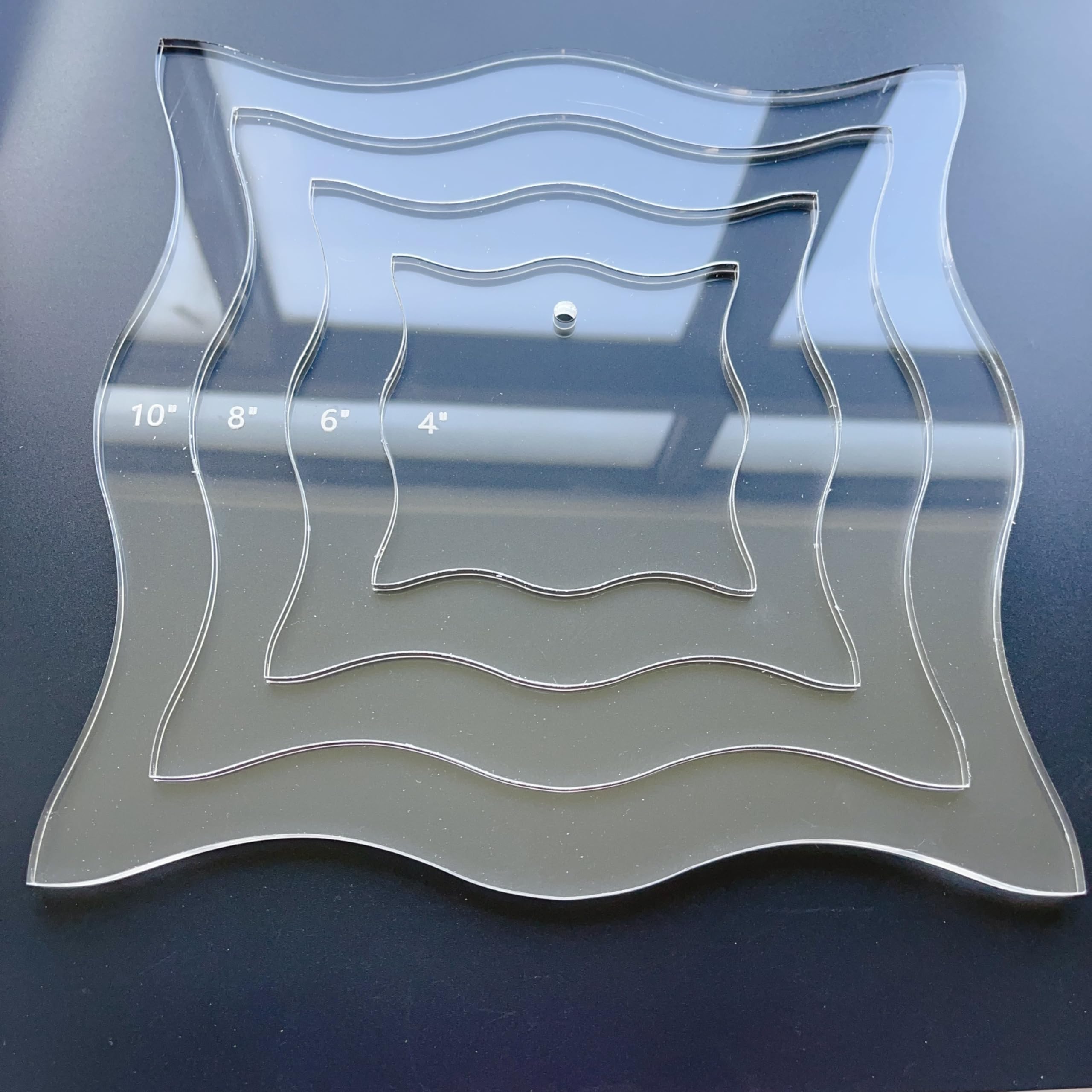 Clear Acrylic Quilting Ruler Set, 4 Pieces Nested Wavy Square Templates, 4, 6, 8, 10 inches, for Patchwork, Sewing Crafts