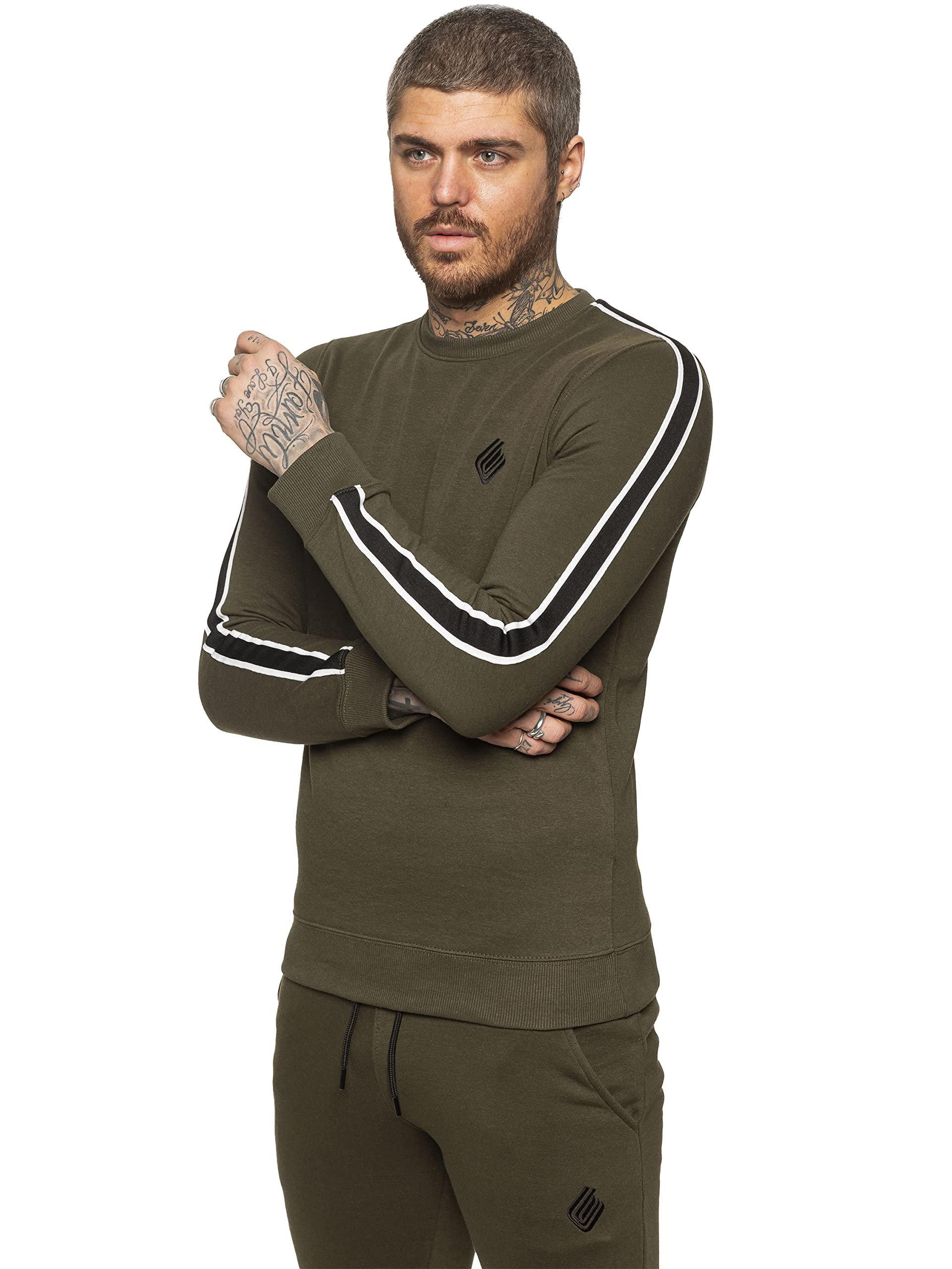 Ze ENZO Mens Sweatshirt Crew Neck Fleece Jumper Designer Jersey Winter Warm Sweat Khaki L