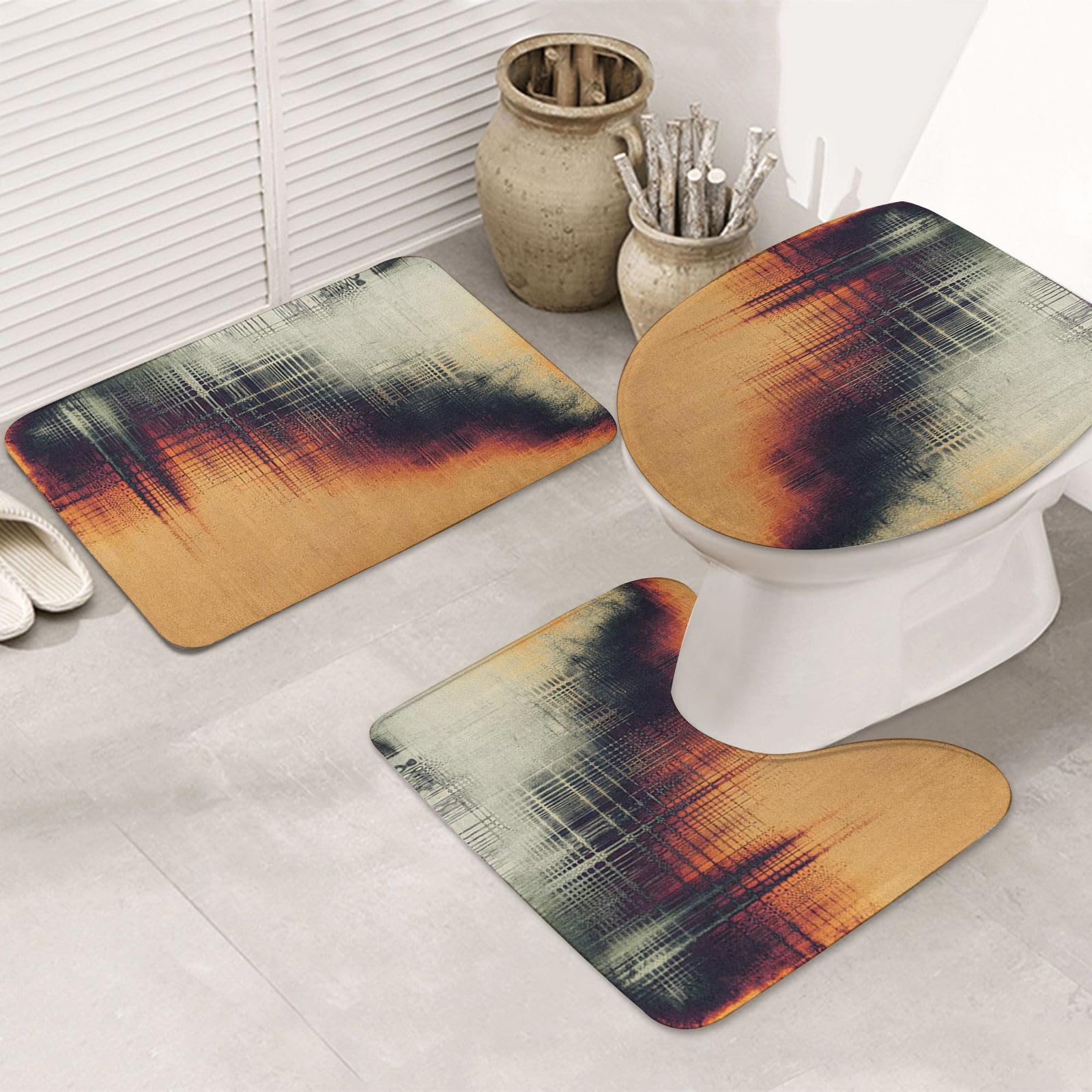 ERICAT Bathroom Rugs Sets 3 Piece,Abstract Antique Vintage ns Aged Ancient Best,Non Slip Absorbent Microfiber Bath Mat Machine Washable Bathroom Floor Mats