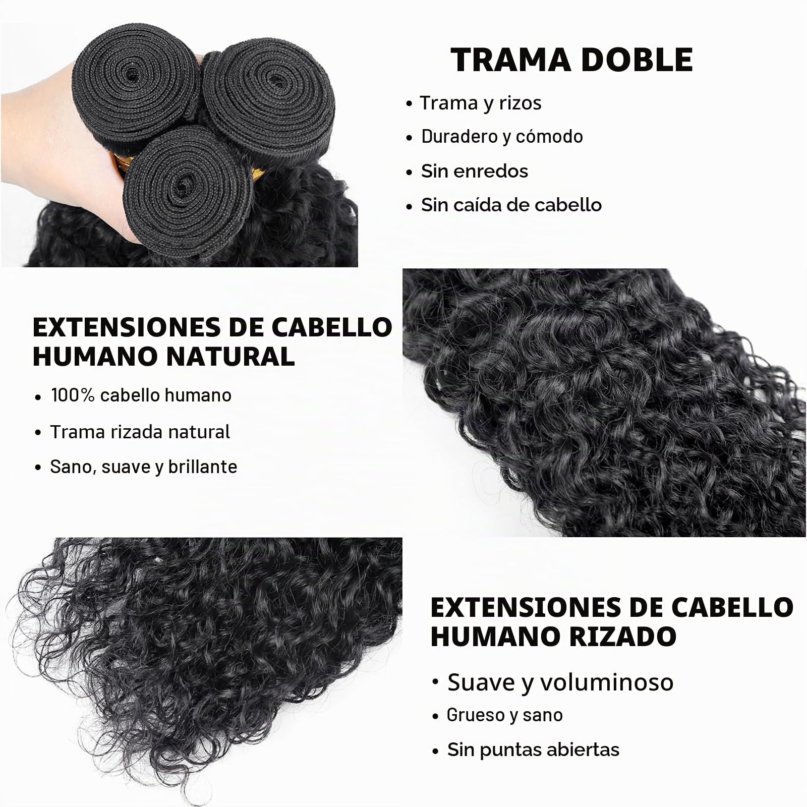 Kinky Curly Bundles Human Hair Pelo Rizado Para Extensiones Mechones Trenzas Natural Cabello Humano Extensión de Cabello Humano Negro Natural 141618 Pulgadas 3 Bundles 210g