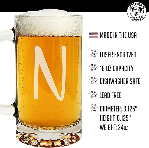 Miniatura 2 de Pick Your Letter & Font Taza de cerveza de vidrio grabado personalizada 16oz monograma de una sola letra