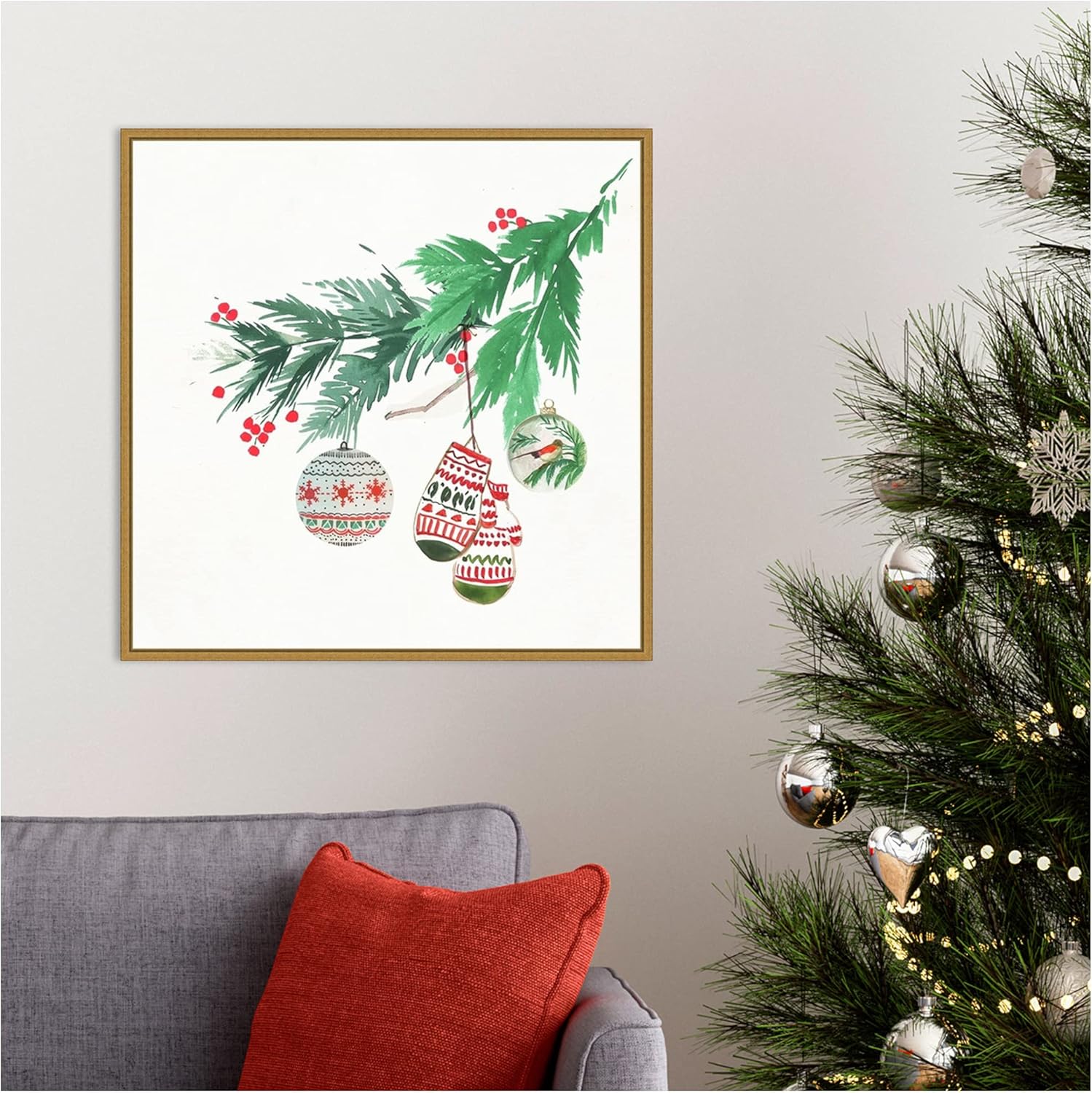 Christmas Morning Gold Framed Canvas Wall Art, 22" x 22"