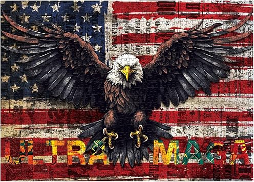 United States Flag Eagle Puzzles for Adults 1000 Piece, USA Patriotic Faith Jigsaw Puzzle, Inspirational Country Bird Puzzle