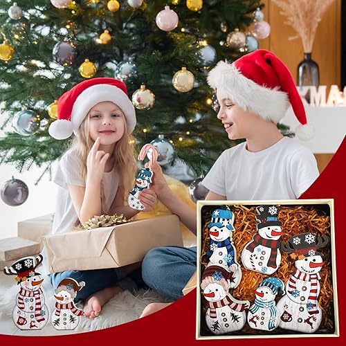 Miniatura 5 de Soaoo 5 piezas de muñeco de nieve de Navidad decoración de mesa de invierno muñeco de nieve decoraciones de mesa de madera centros de mesa de