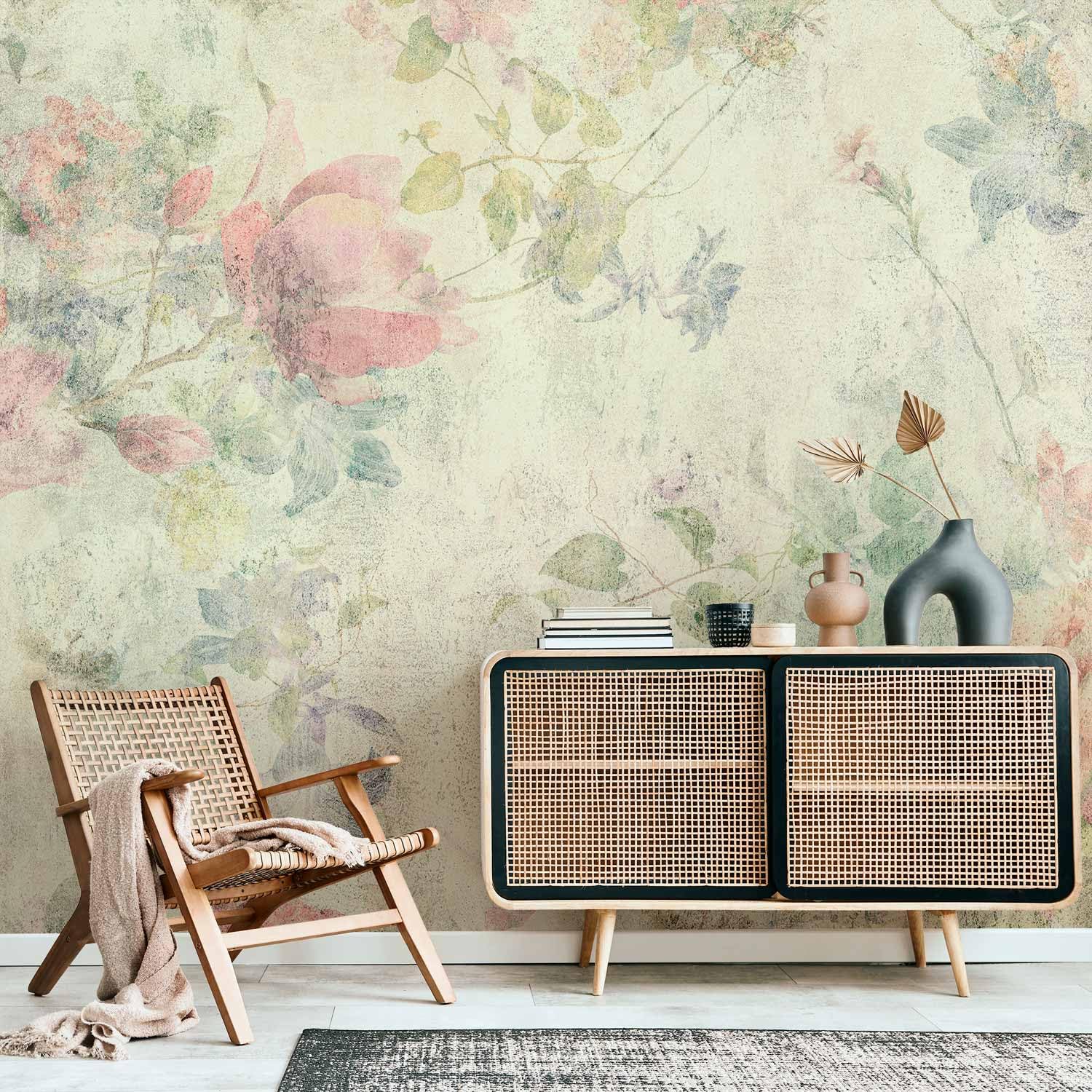 murando - Carta da Parati Adesiva Retro Fiori 343x256 cm Fotomurali Adesivi Murali Rivestimento Parete Moderna per Pareti Adesiva Muro Decorativo Fotomurale Soggiorno Botanica Natura