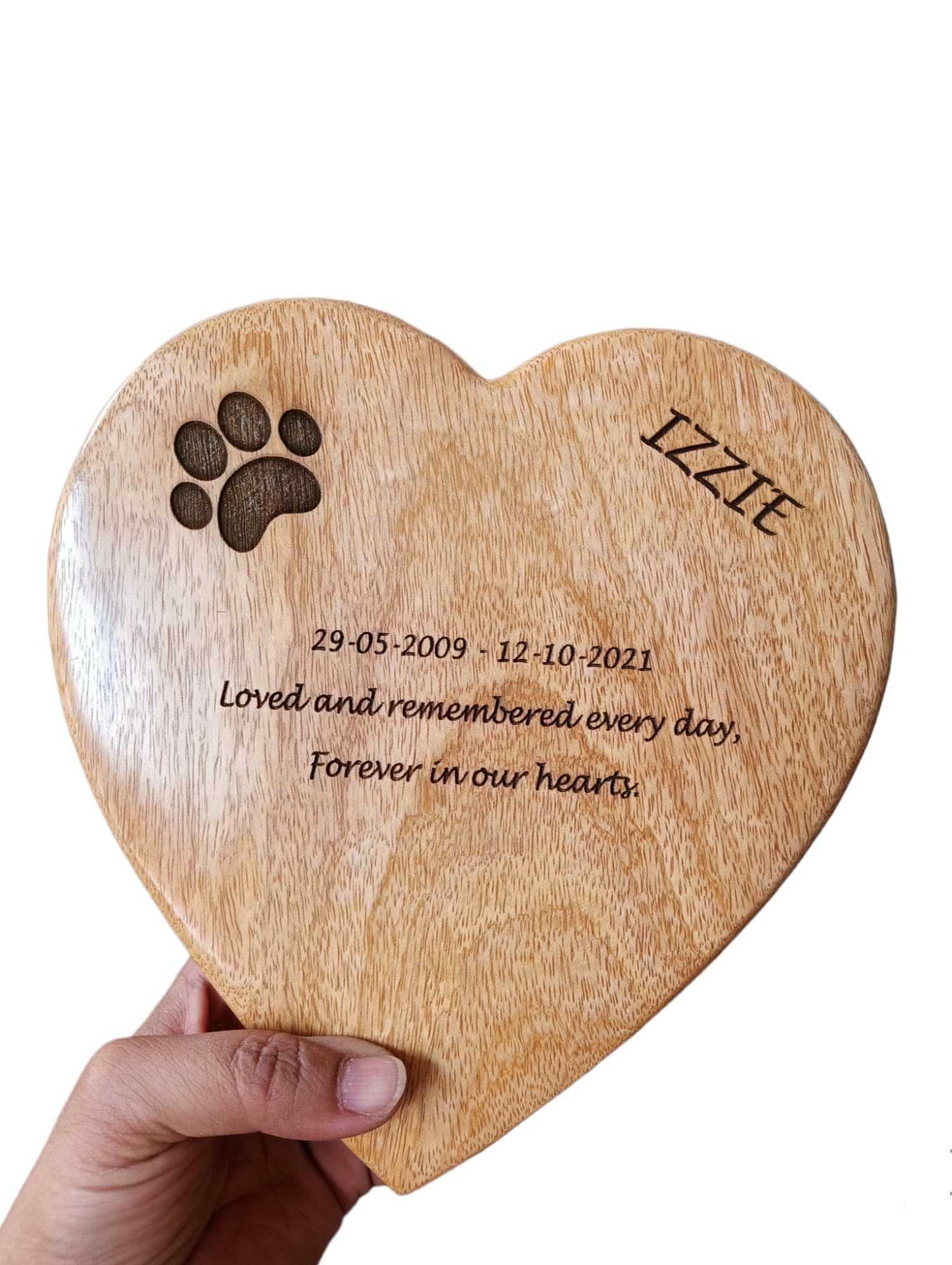 Personalized Engraved Wooden Heart-Shaped Cremation Urn | Handmade Decorative Keepsake Box for Human & Pet Ashes | Medium Memorial Burial/Funeral Urn for Men, Women & Pets