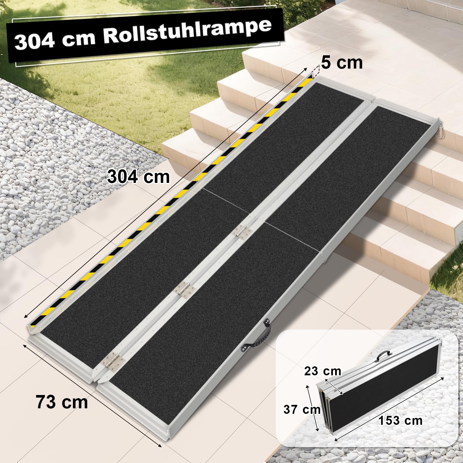 LIEKUMM Rampa dla wózków inwalidzkich 304 cm, nośność 300 kg, aluminiowa, antypoślizgowa, rampa dla wózków inwalidzkich, przenośna rampa do wózka inwalidzkiego, progów drzwi, do domu