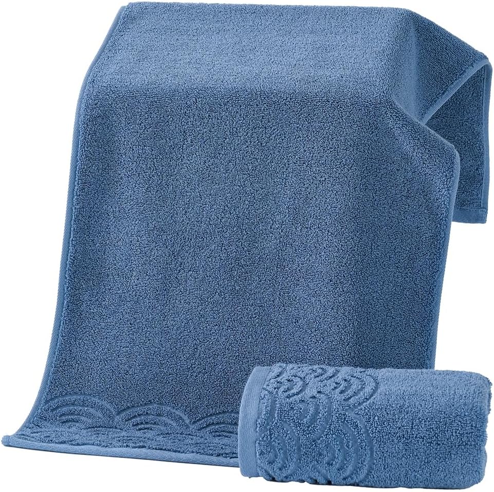 Blue Rippled Textured Edge Hand Towel Set of 2 Decorative Hand Towel for Bathroom Ultra Soft 100% Cotton Absorbent for Home Kitchen 13" X 29" - Image 7