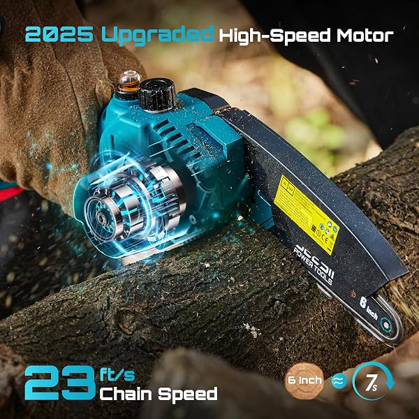 SEESII Mini Tronçonneuse à Batterie 2x4000mAh, 6 Pouces Tronçonneuse Électrique sans Fil avec Injecteur de Lubrifiant et Chaîne de Remplacement, Mini Scie à Chaîne Électrique pour Jardin, M6 Pro - 4