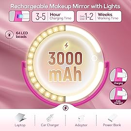 B Beauty Planet Makeup Mirror with Lights, Lighted Magnifying Mirror 30X with 3 Lighting and Adjustable Brightness, 2-Sided Height Adjustable Vanity Mirror for Bathroom, Gifts for Women Hot Pink