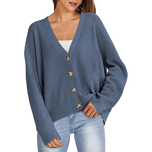 ANRABESS Women Cardigan Sweaters 2024 Fall Oversized Button Open Front Knit Lightweight Cardigans Fall Outfits Outerwear