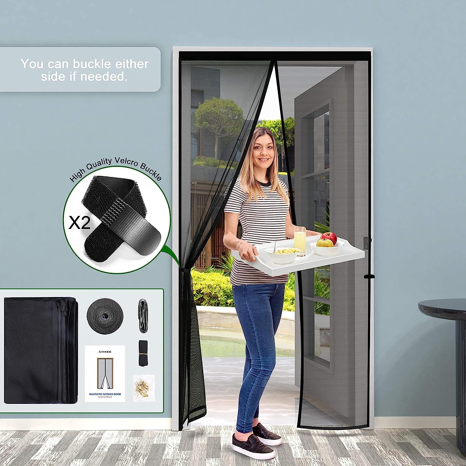 Cinkee ADDENSATO Zanzariera Magnetica per Porta 120x250cm, Rete Fine Zanzariera Magnetica Porta, Tenda Zanzariera Porta con Totalmente Calamita, si Chiude da Sola per Balcone, (Nero)