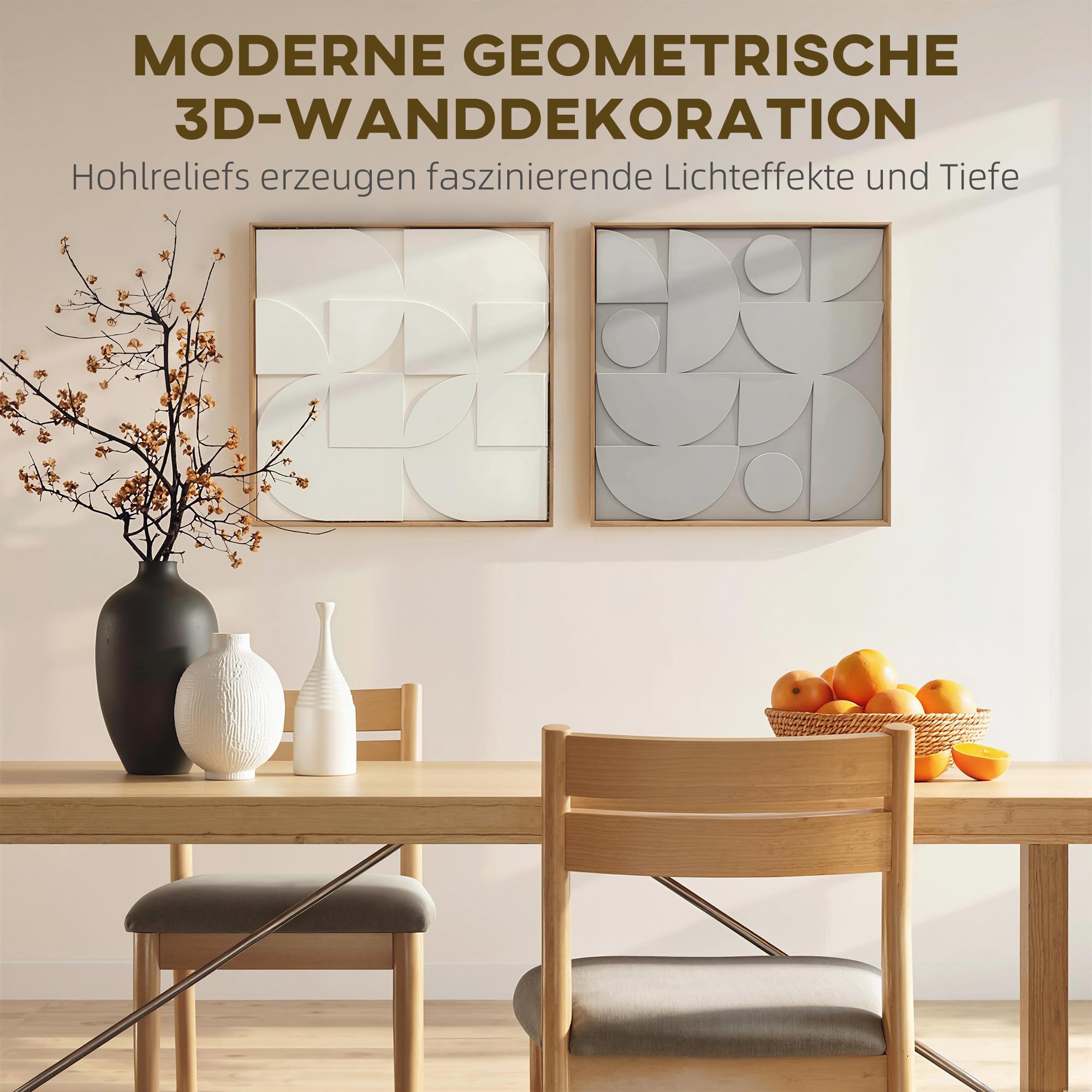 HOMCOM Wanddeko 3D 2er Set 80 cm Geometrisch Wanddekoration Modern Weiß | Wand Deko, Wohnzimmer, Schlafzimmer, Flur