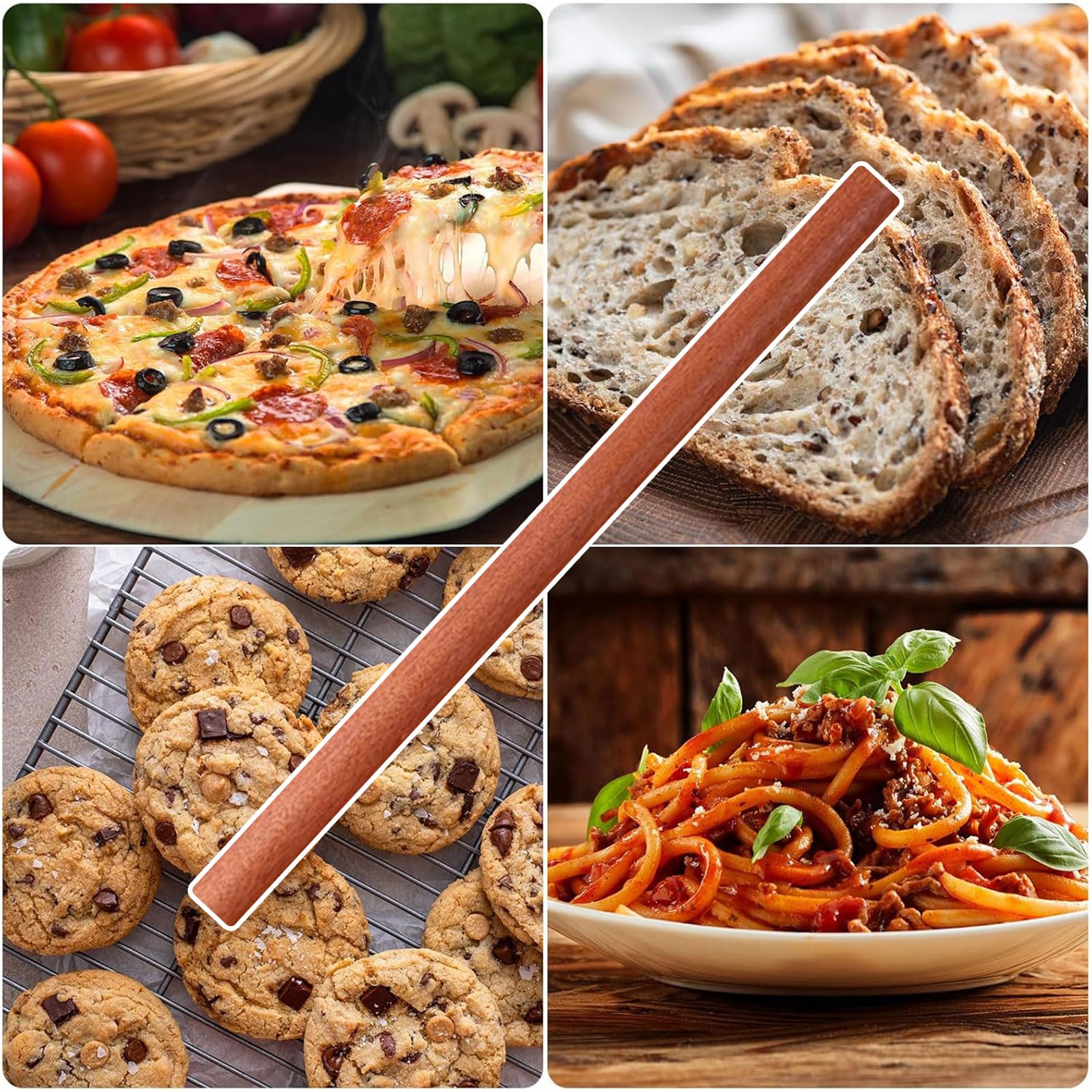 Rodillo de Madera Rodillo Antiadherente para Hornear, Rodillo de Madera para Masa de Pizza, Fondant, Tartas, Galletas, Pasteles Herramienta Esencial para la Cocina,50cm/19.7"