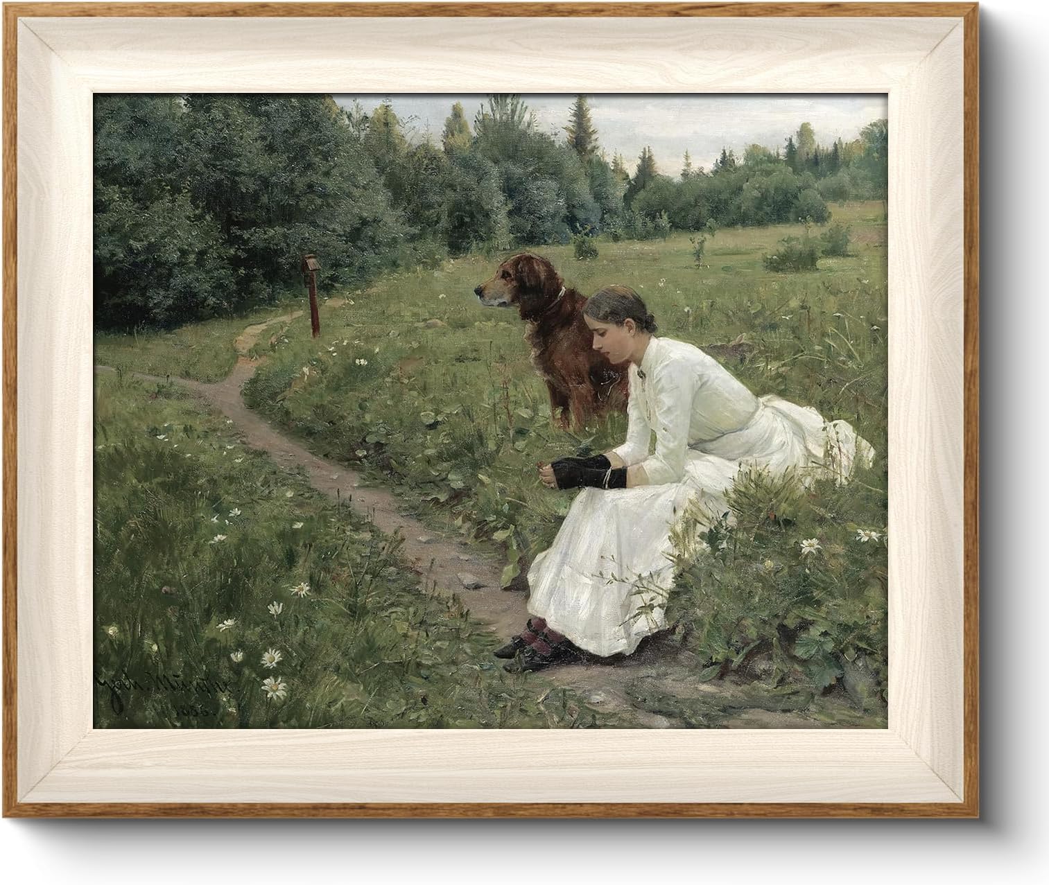 VIYYIEA Framed Canvas Wall Art, Vintage Wall Art for Living Room, Woman Portrait Oil Painting Picture Summer Home Decor Bathroom Wall Decor Gifts for Father -【Waiting】-(10x12)