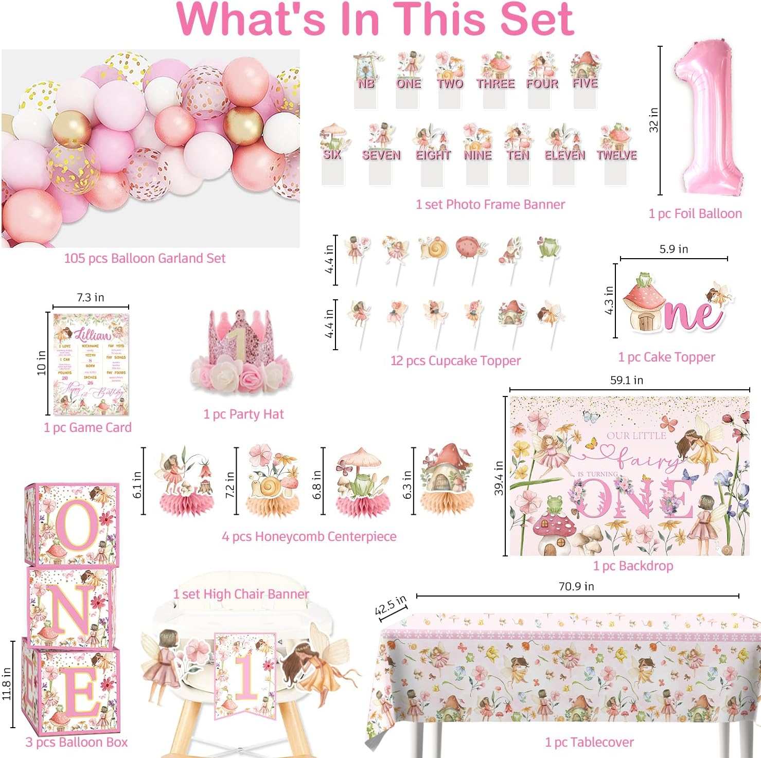 My Fairy First Birthday Decorations Set, Fairy Themed Party Decorations, Fairy Party Supplies for Girls, 1st Birthday Decorations Girl