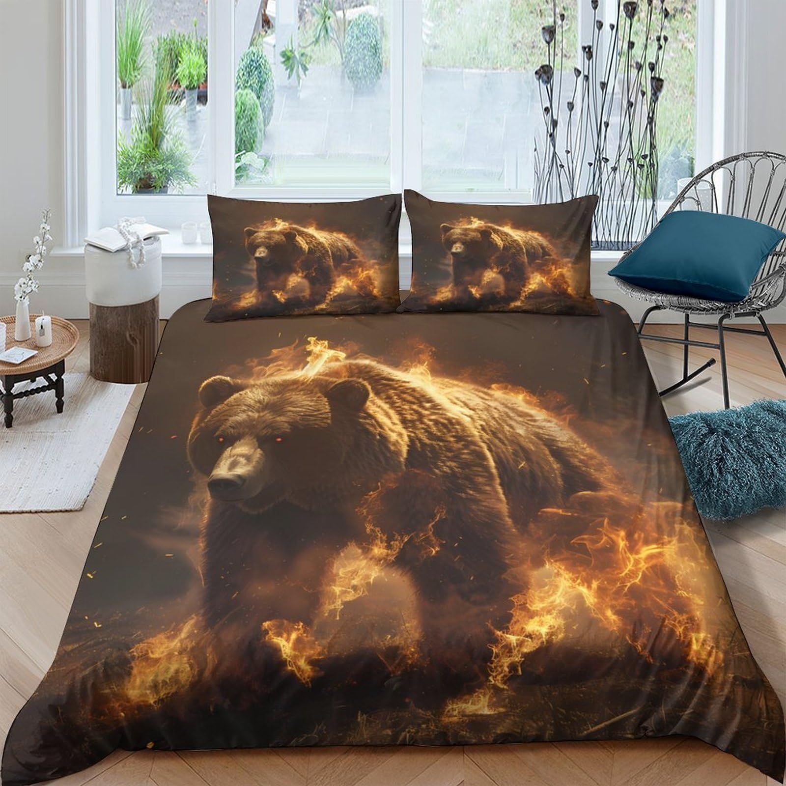Ctjqhvkz Style-10 3D Printed Fiery Bear Fitted Sheet Microfiber Soft Non Slip Mattress Cover For Bedroom Dorm Bed Decor Easy Care Single（135X200cm）