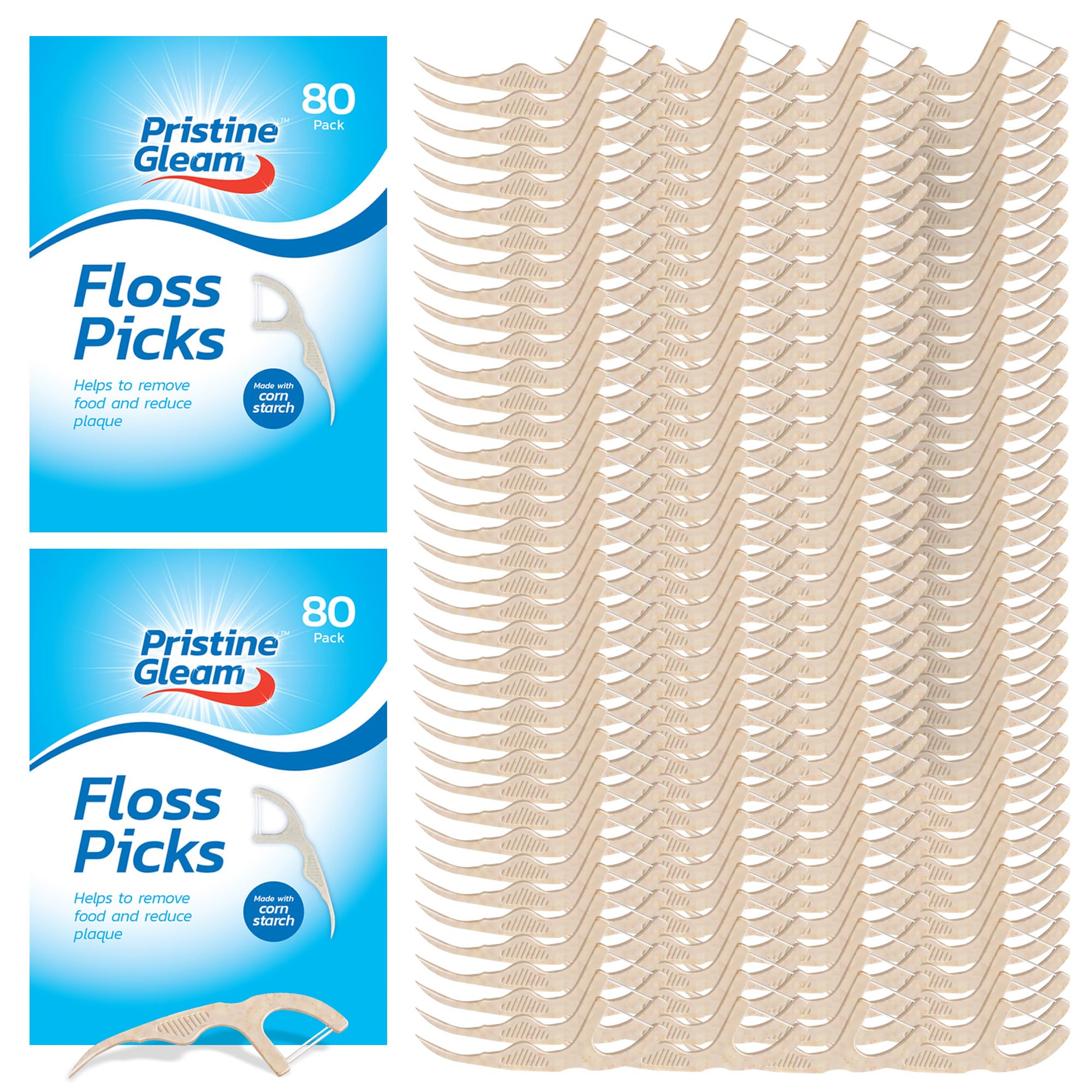 SOL 160pk Corn Starch Floss Picks, Dental Flossers Sticks for Teeth, Prevents Tartar, Plaque, and Cavities, Perfect for Daily Oral Hygiene and Healthy Gums