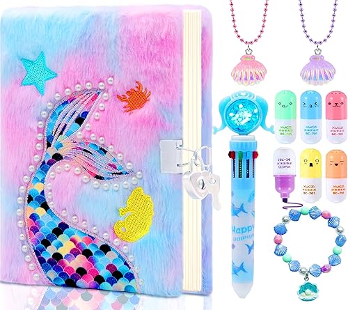 Diario de sirena para niñas con kit de cerradura y llaves. Diario secreto de Princess Diaries para niñas, regalos de Navidad. Bonitos suministros
