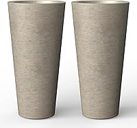 Kante Tall Concrete Planter Set of 2 - 15.8" Large Weathered Flower Pots for Indoor Outdoor Plants, Patio Garden Porch