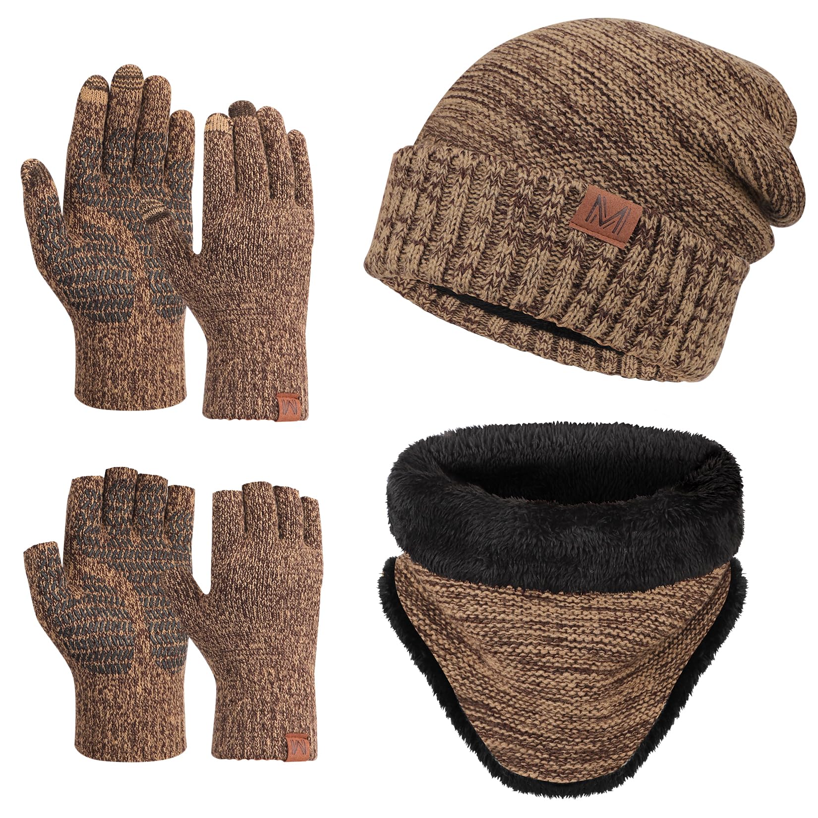 Maylisacc 3Pcs Slouch Beanie Invernale Scaldacollo Termica e Guanti Touch Screen a Maglia Uomo Donna con Fodera in Morbido Pile