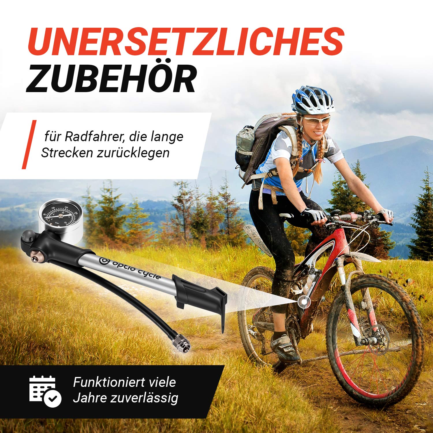 Dämpferpumpe Fahrrad – Hochdruck Federgabelpumpe mit Manometer | Gabelpumpe Fahrrad für MTB Federgabel & Dämpfer | Stoßdämpferpumpe für Fox, Rockshox, Manitou