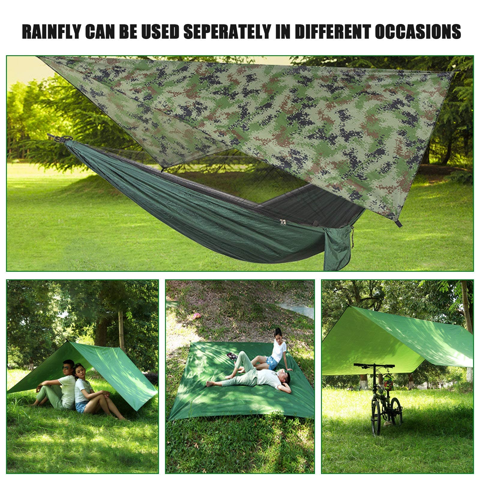 TOPCHANCES Hamac de Camping ultraléger Portable en Nylon avec moustiquaire, Sangles d'arbre et bâche de Pluie pour hamac en Plein air