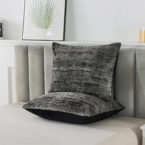 Miniatura 7 de Wajade Juego de edredón de piel sintética tamaño King, 3 piezas ultra suave mármol negro y blanco juego de ropa de cama peludo con estampado de