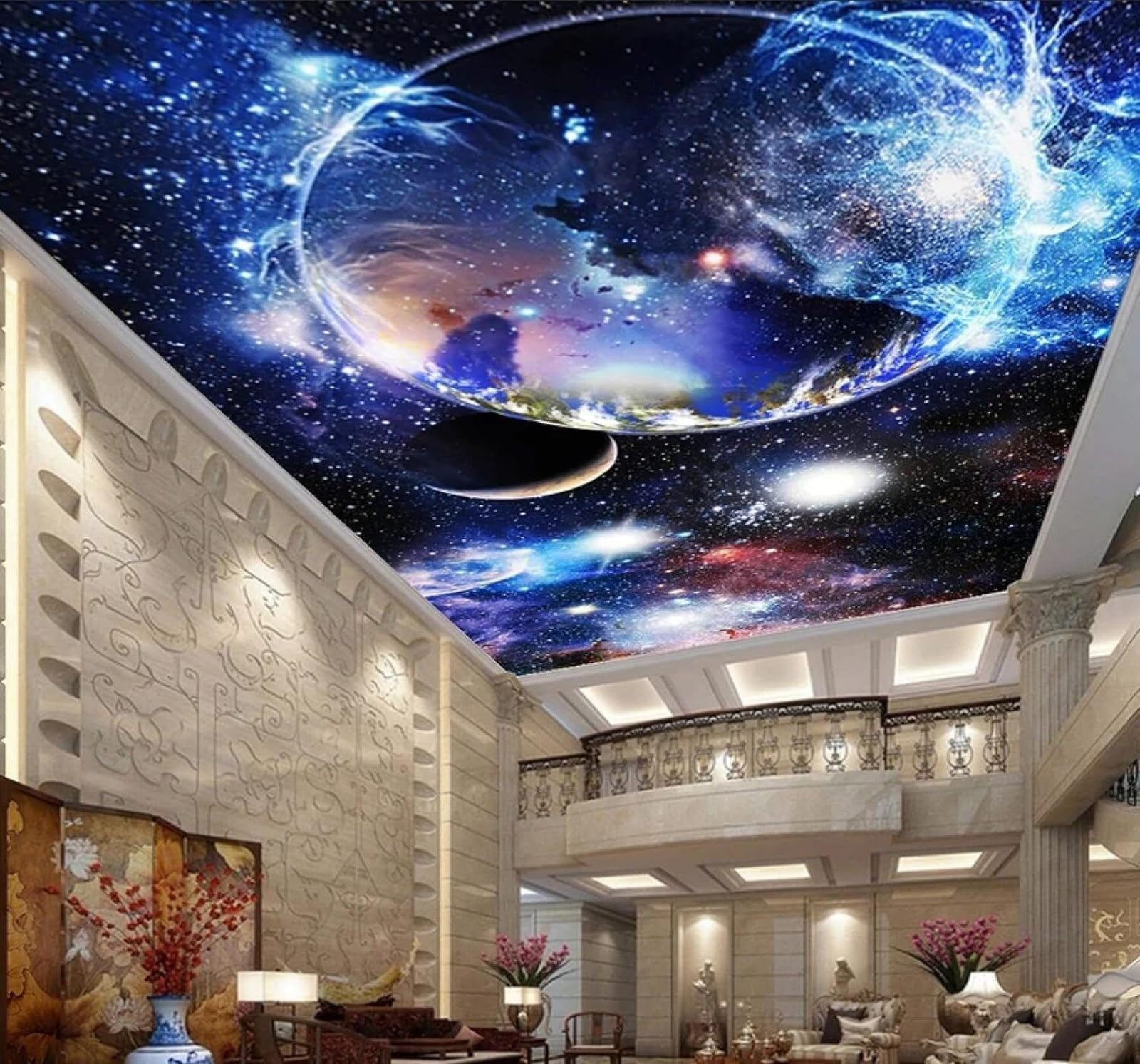 Tzxztt Beautiful Dreamlike Planet Starry Sky Universe Modern 3D Wallpaper Premium Textured Silk Neutral Tones Material Ideal for Living Room Bedroom-300cm×210cm
