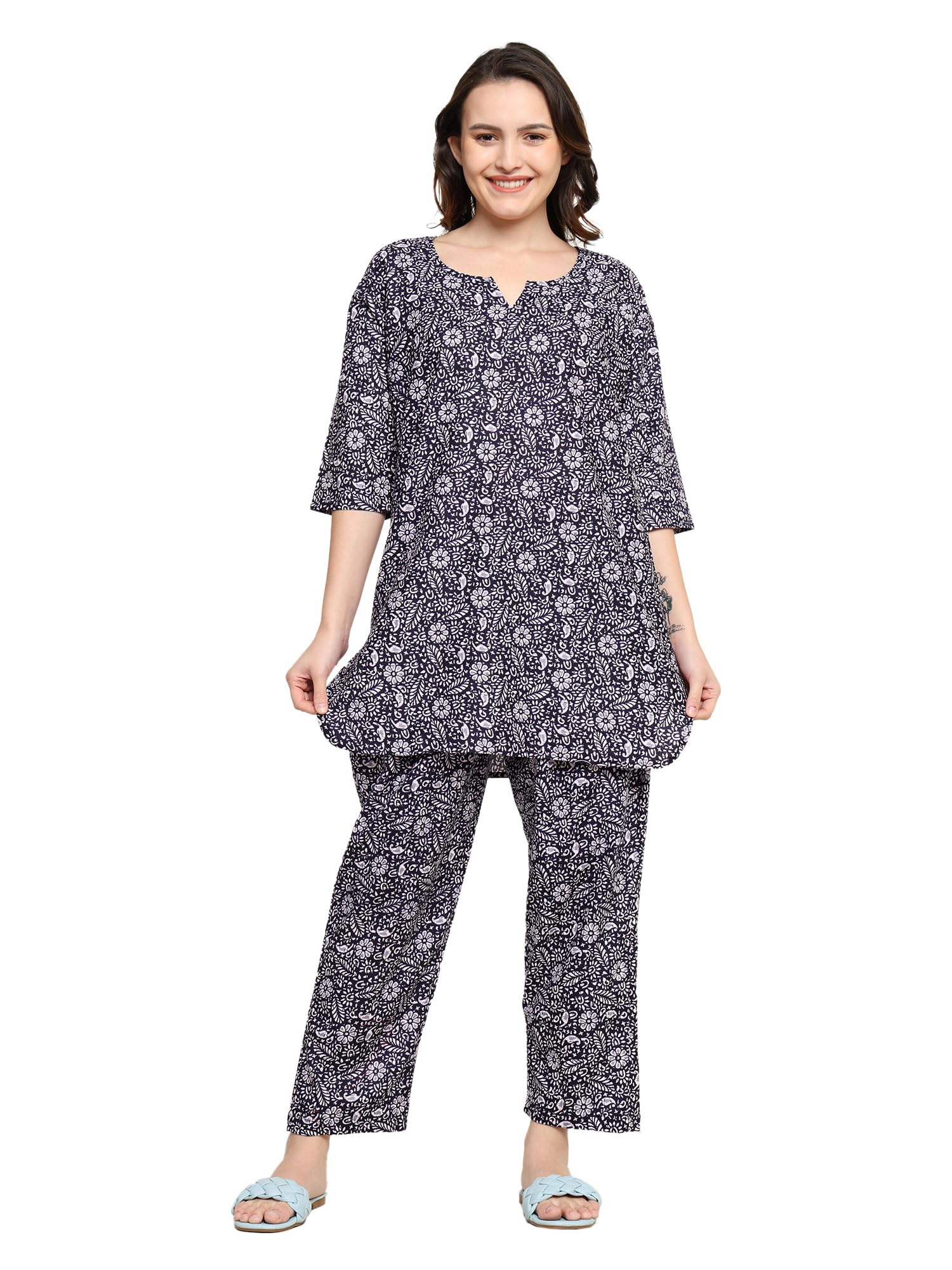 posh perfection Women's Cotton Printed Night Suit Pyjama Set | Co Ord Set for Women Night Dress 2-Piece Outfits Pajama Night Wear (PP-Co-ord2-P)-picture-22