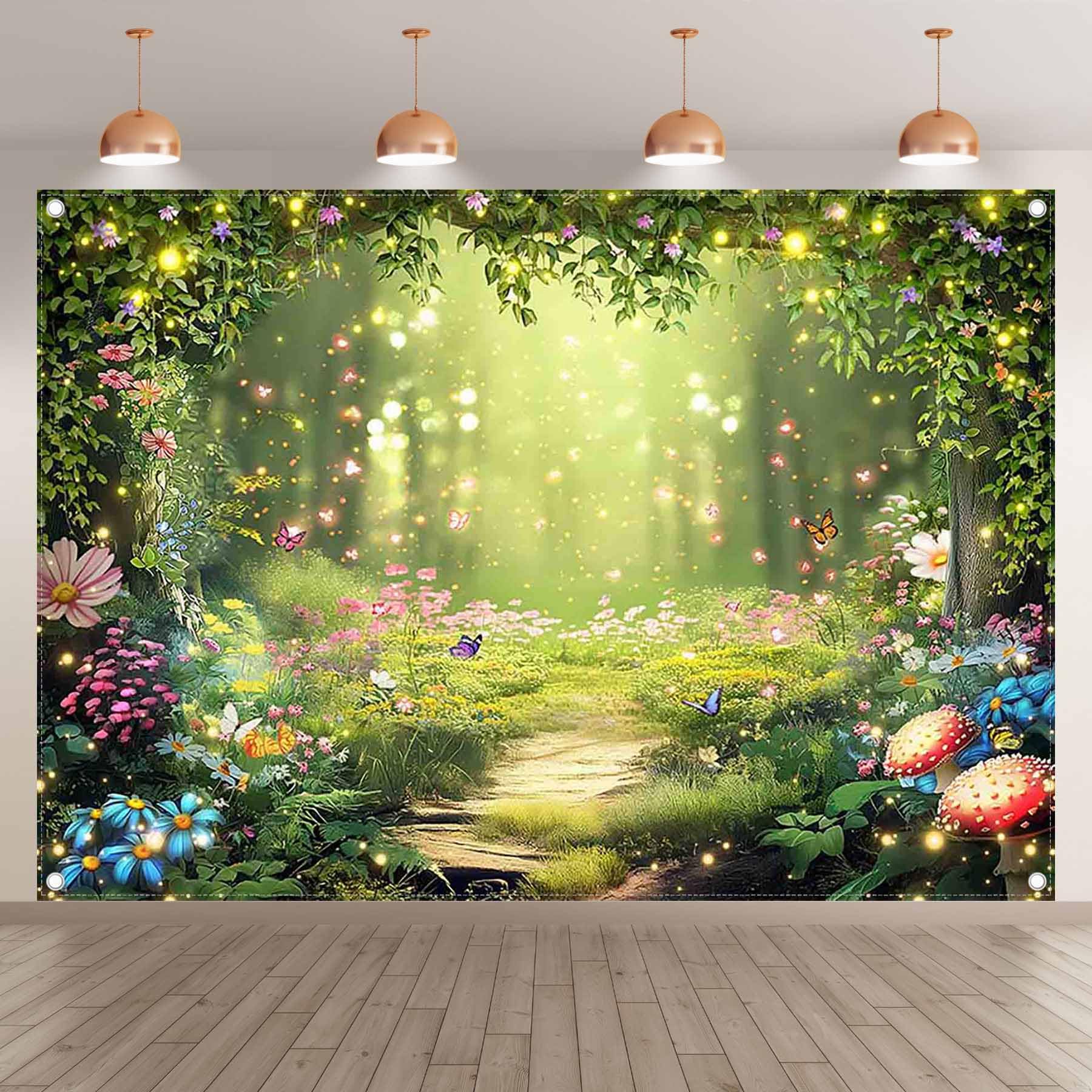 Luminora Tessuto in poliestere 2,1 x 1,5 m Sfondo tessuto bosco incantato, fiaba, paese delle meraviglie, sfondo magico, decorazioni feste primaverili, accessori banner foto bambini