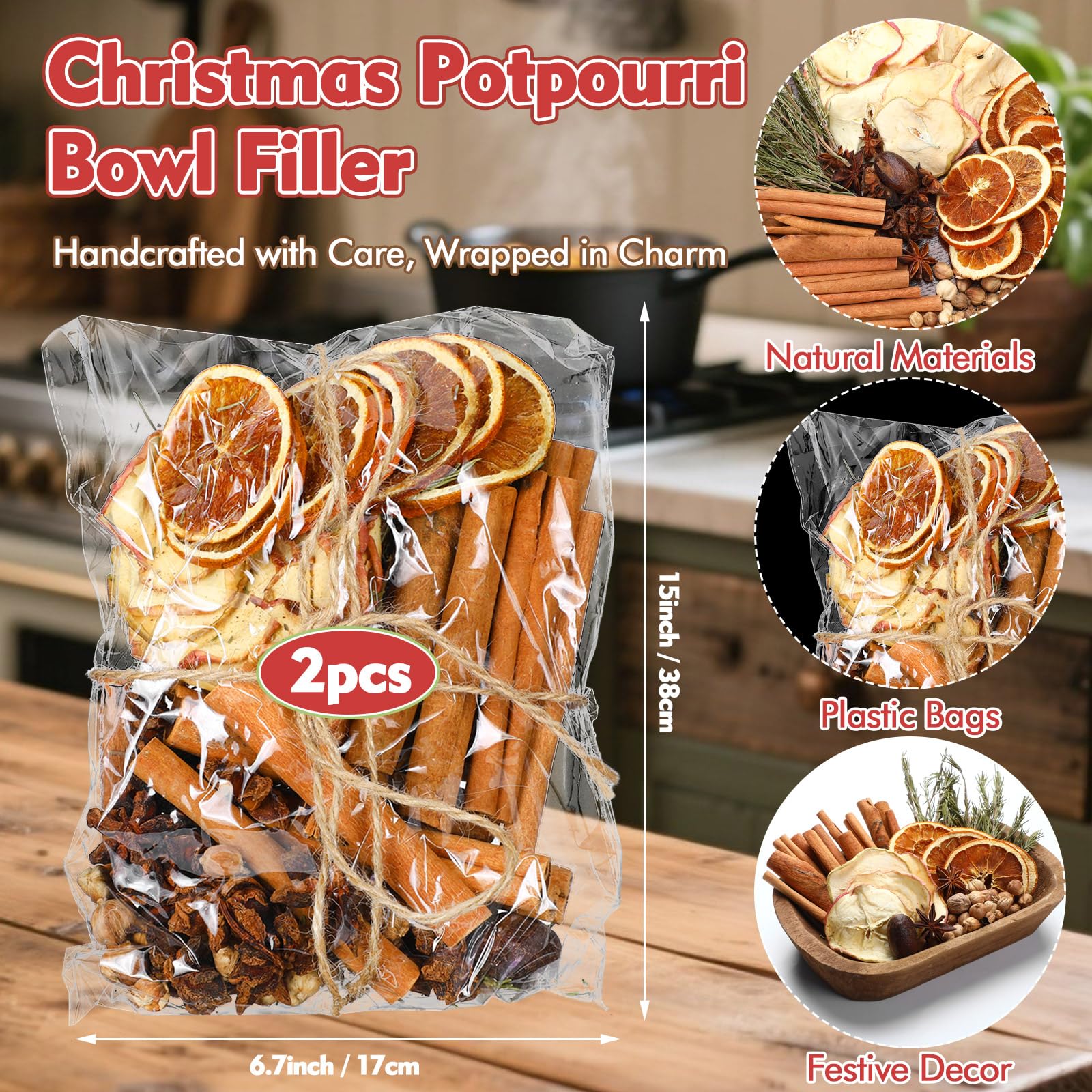 Knitgrip 2 Stück Weihnachten Potpourri Simmer Pot Simmering Potpourri Bowl Filler Xmas Simmer Pot Kit für Herd getrocknete Orange Apfelscheiben Zimtstangen Herd für Weihnachtsdekoration (klassischer