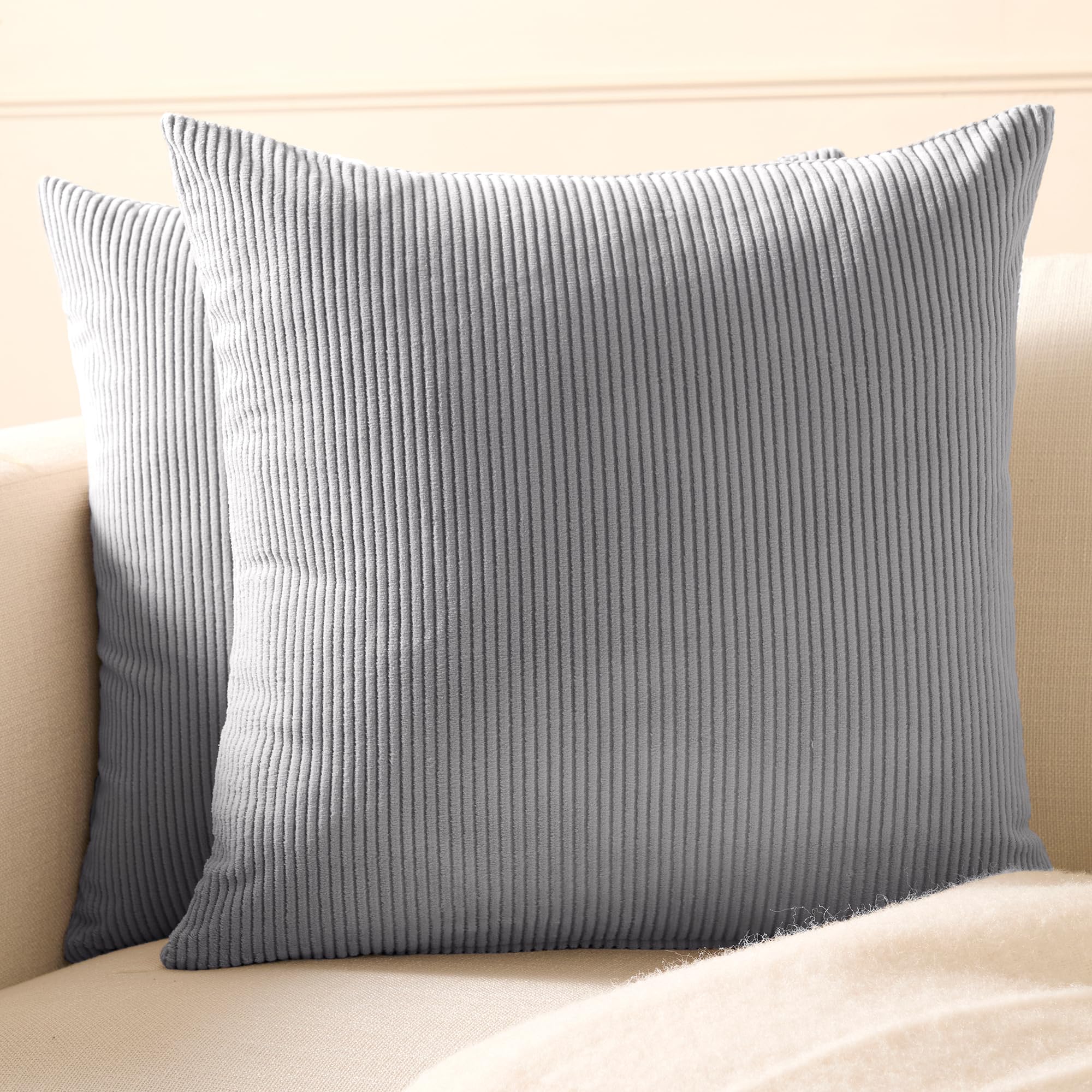 Encasa XO Corduroy Cushion Covers 60x60 cm, Set of 2 Soft Textured Striped Boho Pillow Covers | Decorative and Cozy Cushion Cases For Home Decor For Sofa Living Room Couch Bed, Grey