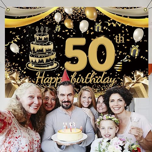 Miniatura 3 de Cartel de feliz cumpleaños 50 para patio, pancarta de feliz cumpleaños 50 para mujereshombres, telón de fondo grande de 50 cumpleaños, suministros