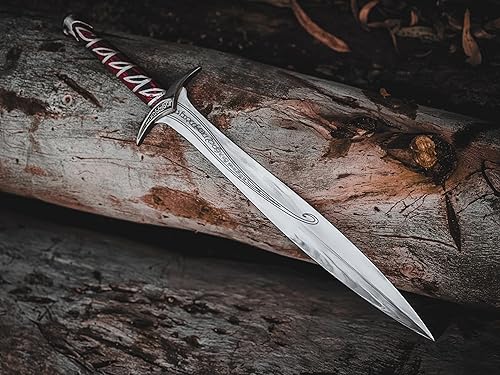 Miniatura 7 de "Daga inspirada en elfos hecha a mano con placa de exhibición y funda de cuero" Fantasía, espada de cosplay, la mejor espada para coleccionistas