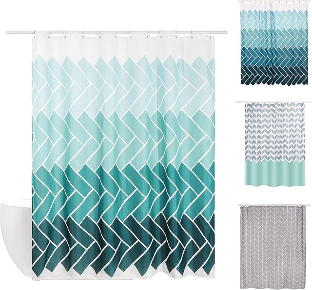 Home Treats Shower Curtain Mould and Mildew Resistant | Shower Curtain White Long | 180cm x 180cm 100% Polyester Blue (Zig Zag, 1)