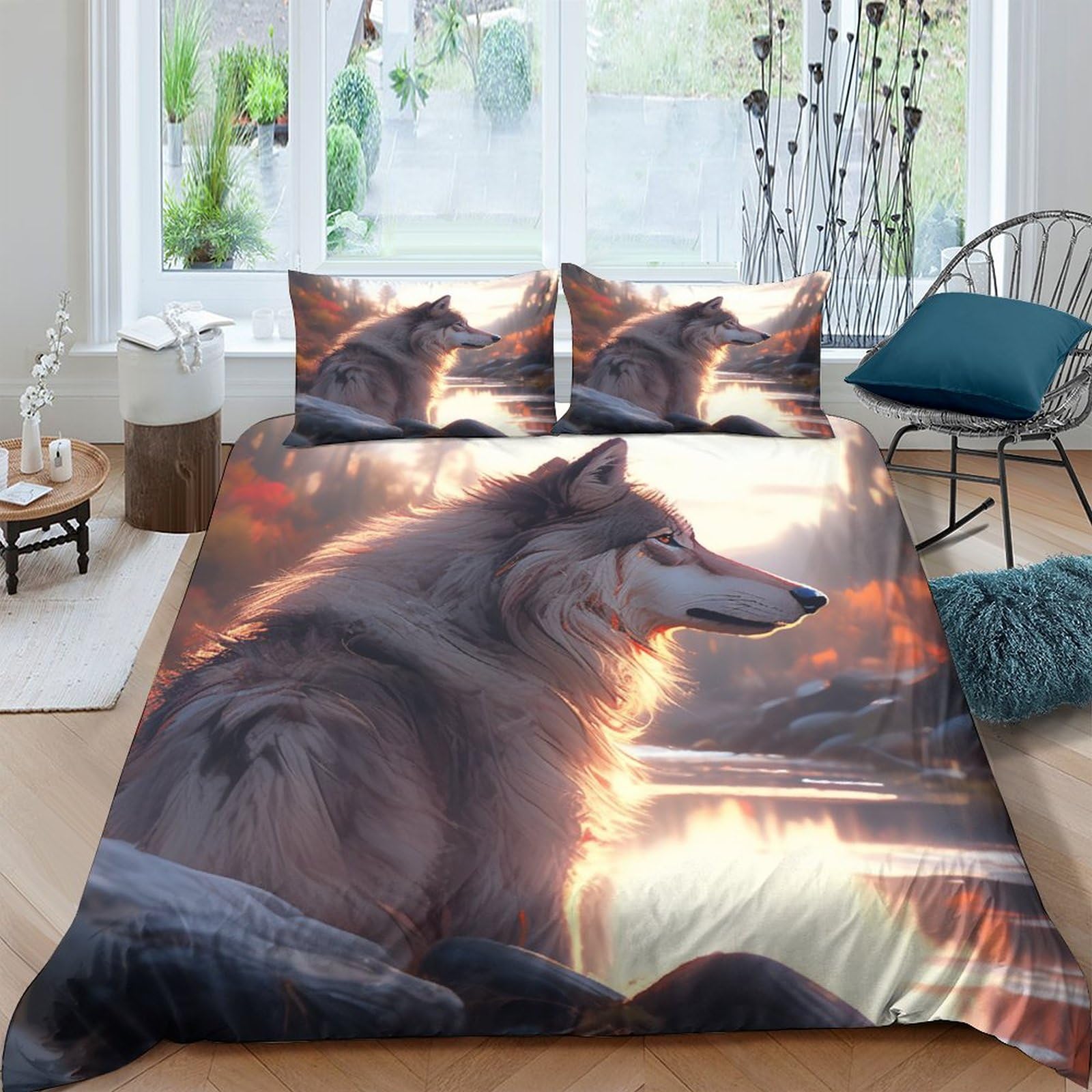 Housse de couette loup de qualité supérieure parure de lit finitions soignées forêt