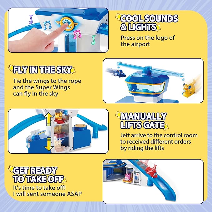 Super Wings Aeropuerto Mundial con Figuras Jett y Donnie 35 Pulgadas miniatura 4