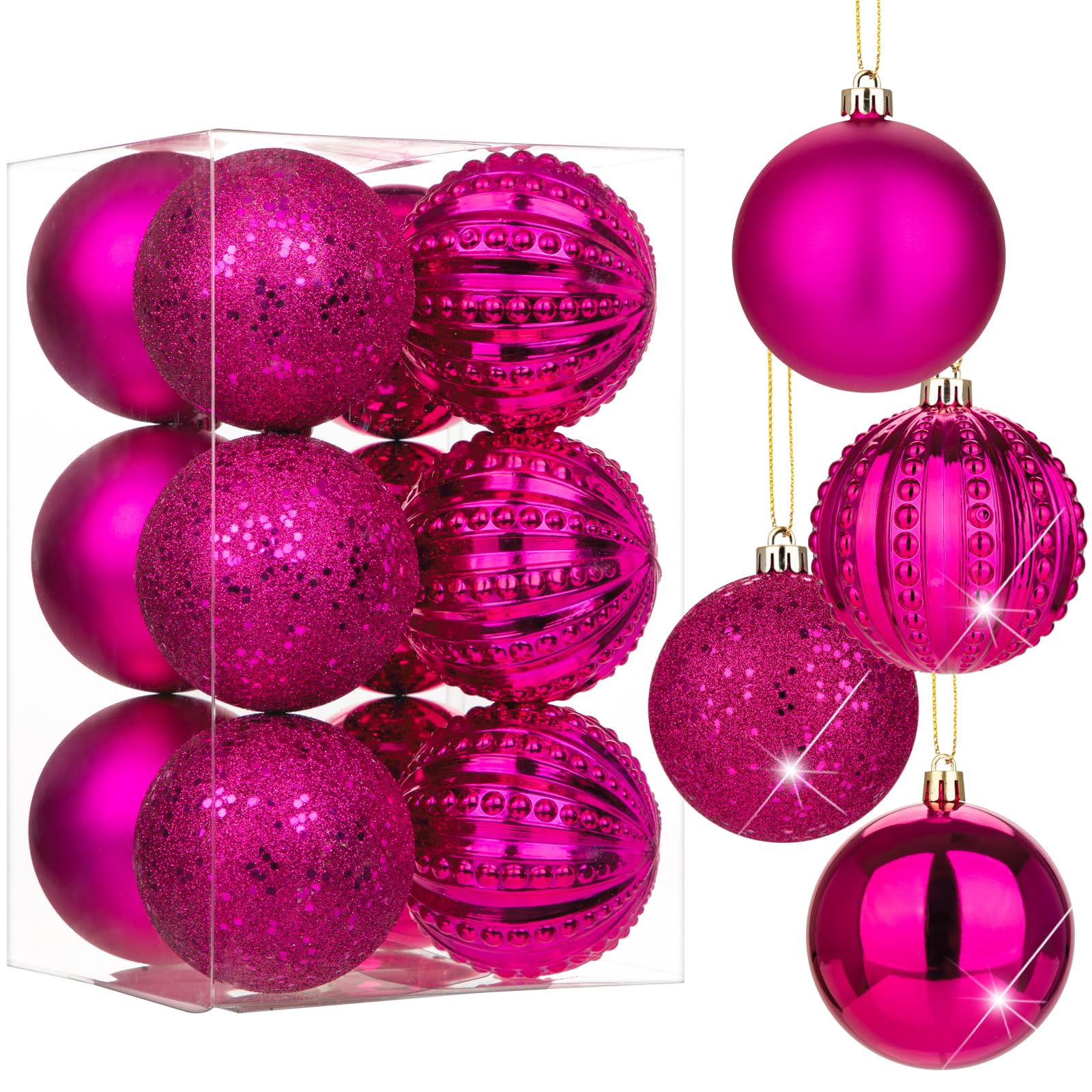 8CM Weihnachtsdeko Weihnachtskugeln, 12 Stücke Bruchsiche Christbaumkugeln Ornamente Rosa Weihnachtsbaumschmuck für Weihnachtsbaum Christbaumkugeln Weihnachtsdekoration Kugeln