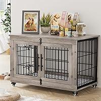 Vista 21 de Lulive Juego de 2 Muebles de Jaula para Perros, Perrera para Perros de Interior con Puertas Dobles de Madera Jaula para Perros de Servicio Pesado