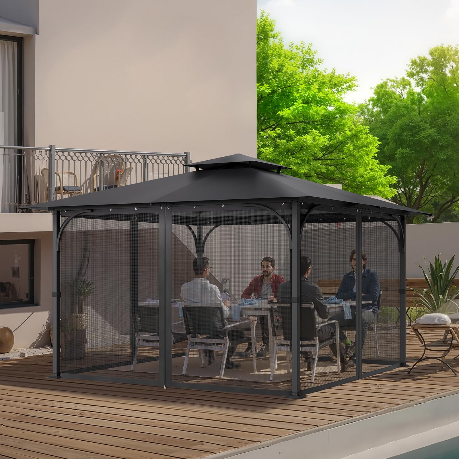 VEVOR Moustiquaire Tonnelle de 365,8x365,8x228,6 cm, Moustiquaire Gazebo Extérieur, avec Double Fermeture Éclair, Rideau de Tonnelle en Maille Anti-moucherons pour Jardin, Patio, Filet Uniquement
