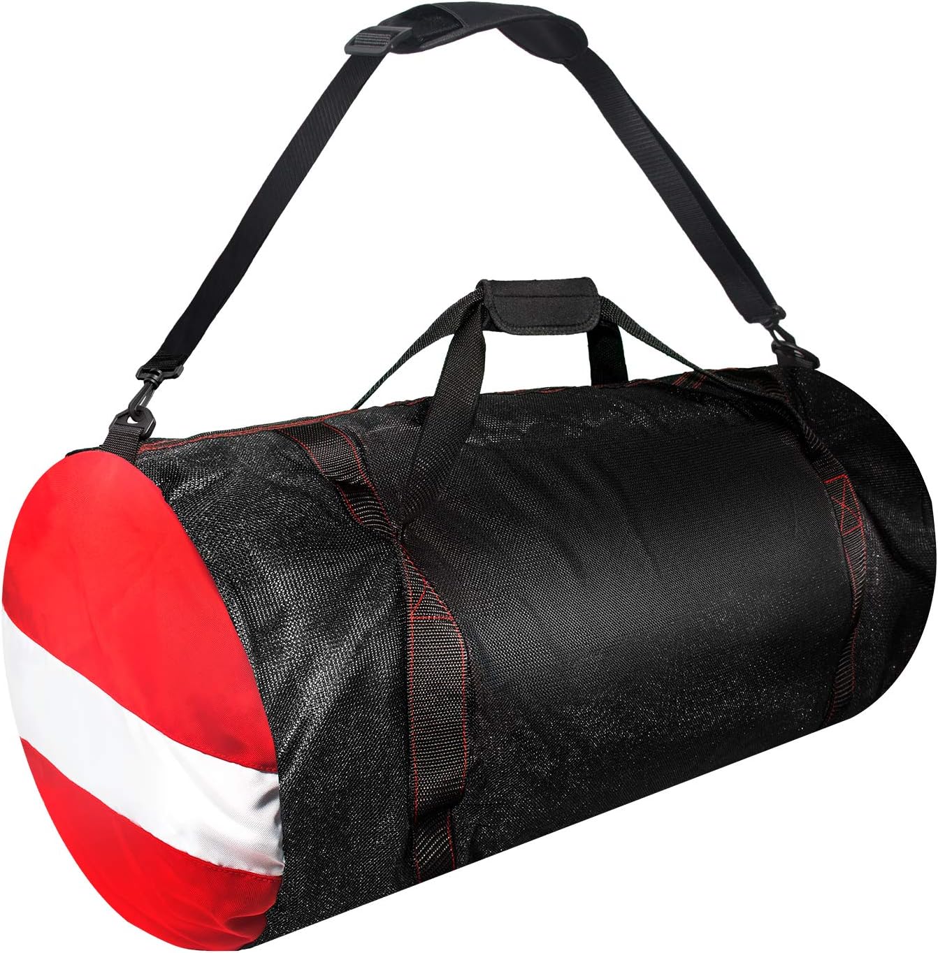 Mesh Dive Duffel Bag, Extra Large Sport Beach Bags with Adjustable Shoulder Strap, Totes and Zipper for Gym Gear, Sports Balls, Scuba Gear, Snorkeling, Diving, Rafting, and Water Sports, Black